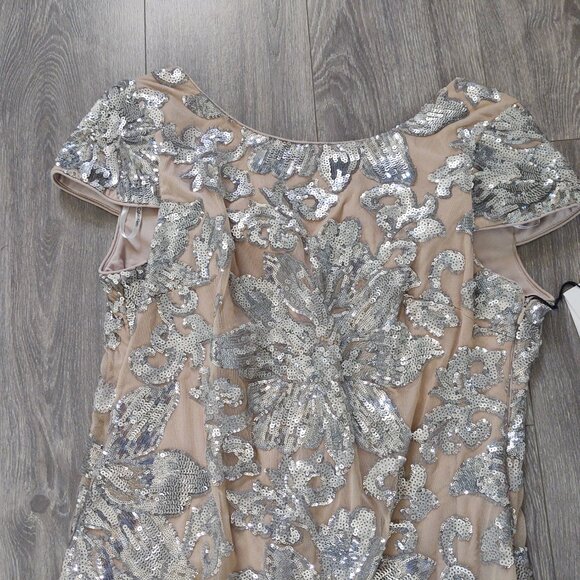 NWT Calvin Klein Fully Sequined Cap Sleeve Dress with Cowl/Draped Back and Train - Picture 7 of 14